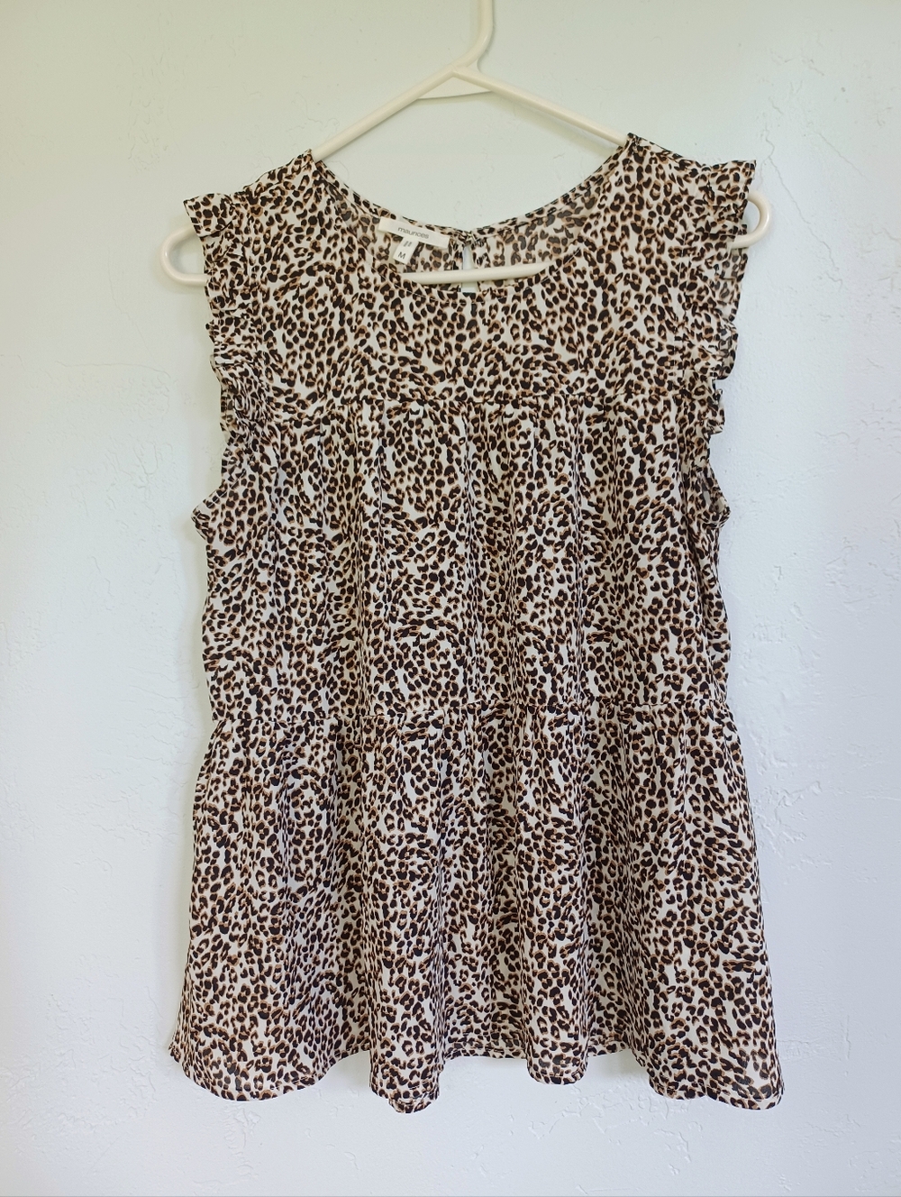 Maurices Leopard Print Ruffle Tier Cap Sleeve Blouse